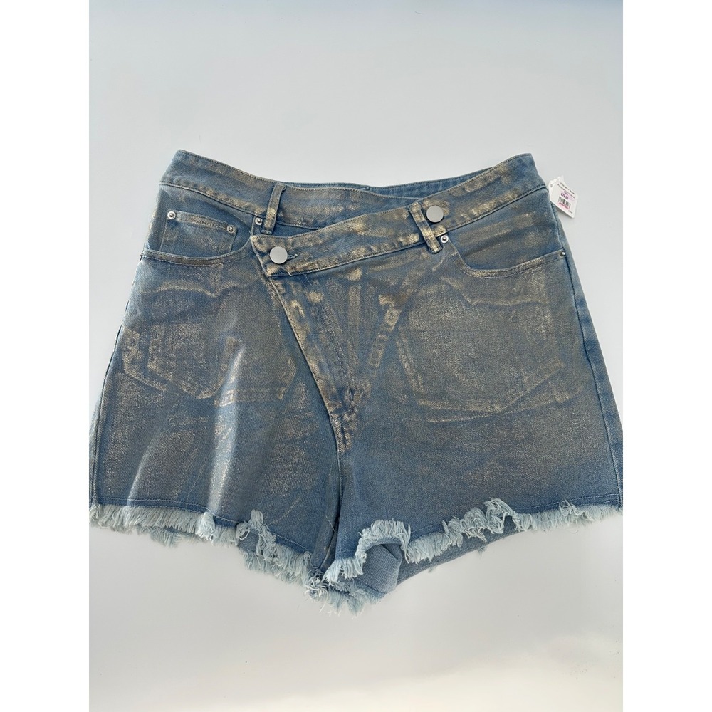 blueb. Collection Gold Metallic Coated Denim Shorts‎ - Crossover Waist - Size M